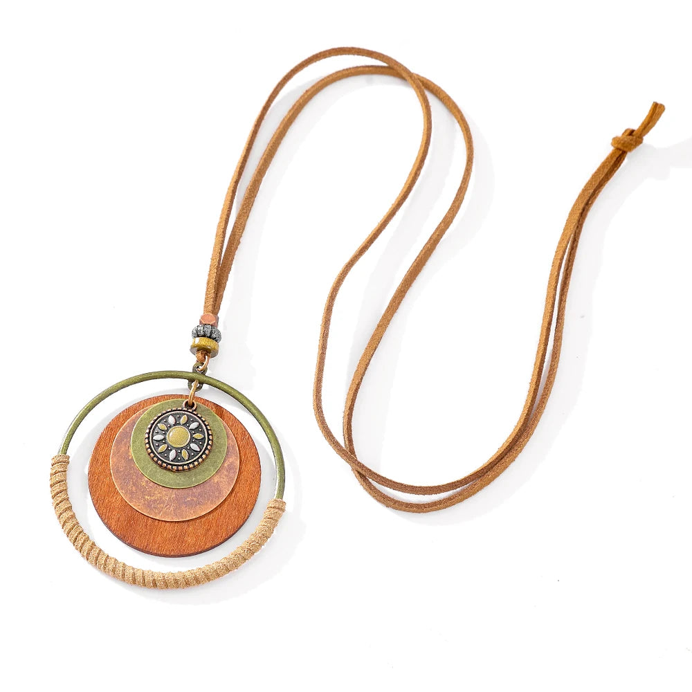 1 Pcs Women's Retro Boho Pendant Necklace Statement Large Circle Multi-layer Sweater Chain Daily Wear Commuting Party All-match