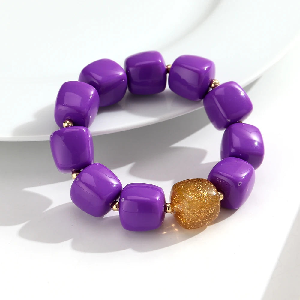 Trendy Resin Square Beaded Elastic Bracelets Colorful Geometric Beads Stretch Bangle Bracelet 2026 New Jewelry