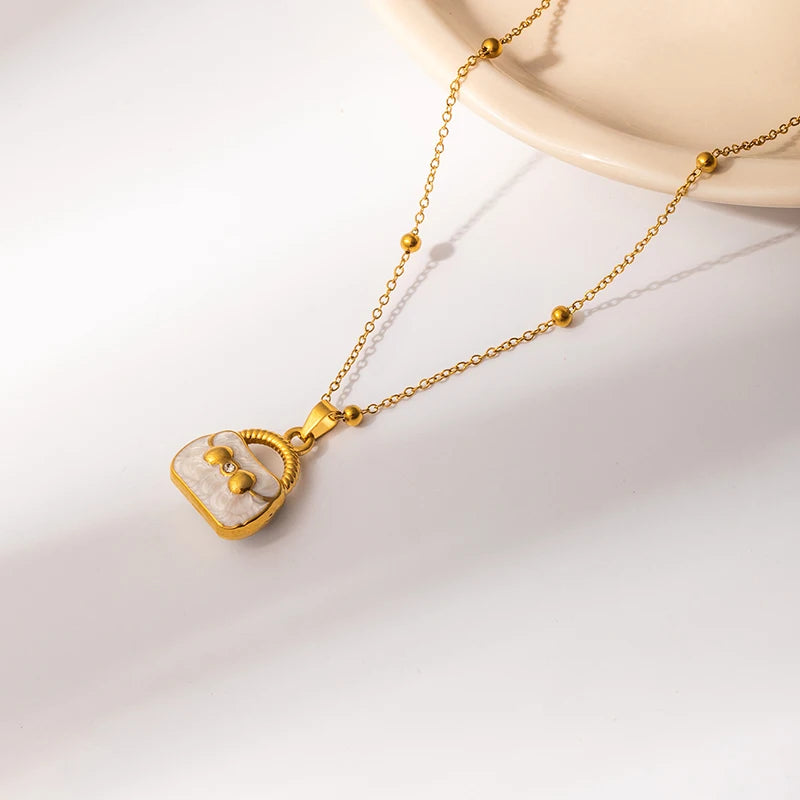 ANENJERY 316L Stainless Steel Colorful Enamel Hat Bag Pendant Necklace For Women Niche Luxury Design Fashion Jewelry Wholesale