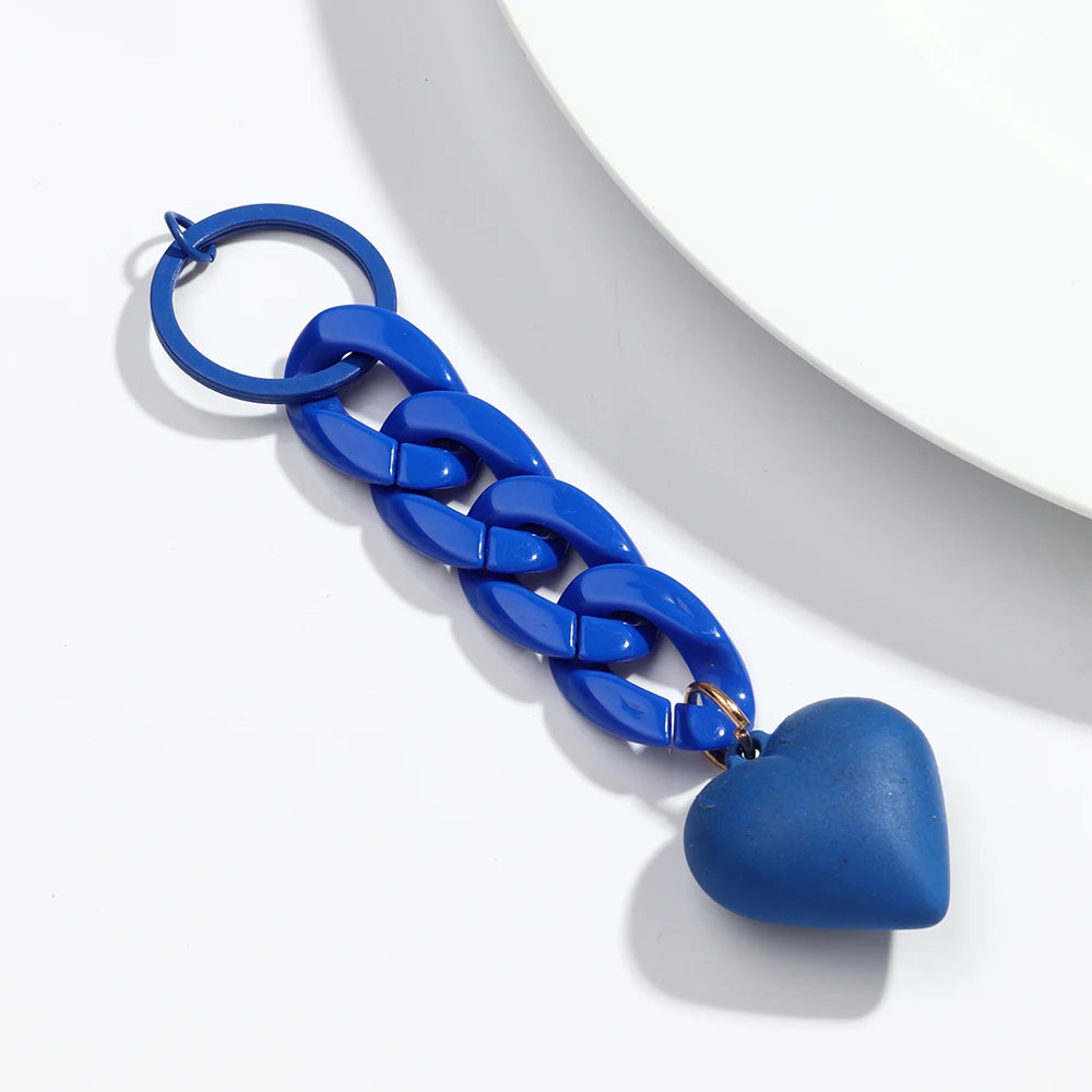 Handmade Heart Keychain Acrylic Plastic Link Chain Key Ring For Women Handbag Pendant Accessorie Car Keys Jewelry Gifts