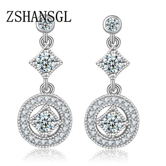 Radiant Elegance Earrings Clear CZ Crystals Surrounded Square Round Cut Ancient Women 925 Sterling SIlver Drop Earings Jewelry