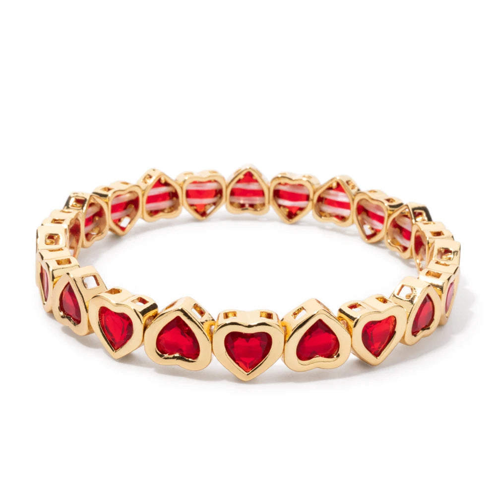 New Copper Heart Beads Gold Color Bracelets for Women Colorful Rhinestone Girl Bangle 2025
