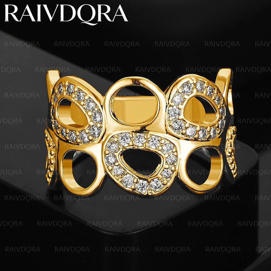 18K Gold Plated Zircons Irregular Round Ring For Women Creativity Gifts Street All-match Party And Daily Wear