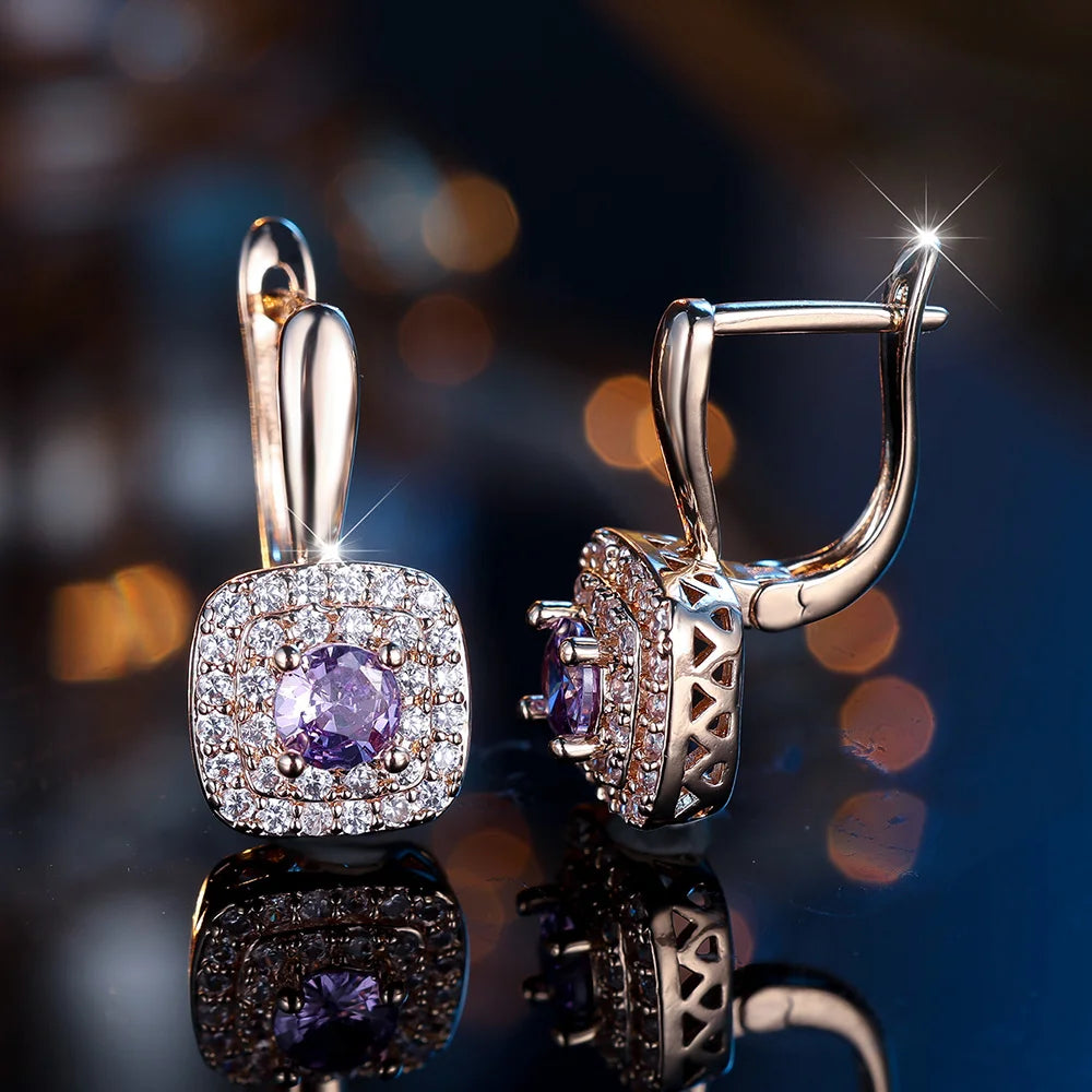Charm Female White Purple Crystal Zircon Stone Hoop Earrings Gold Color Simple Wedding Jewelry For Women
