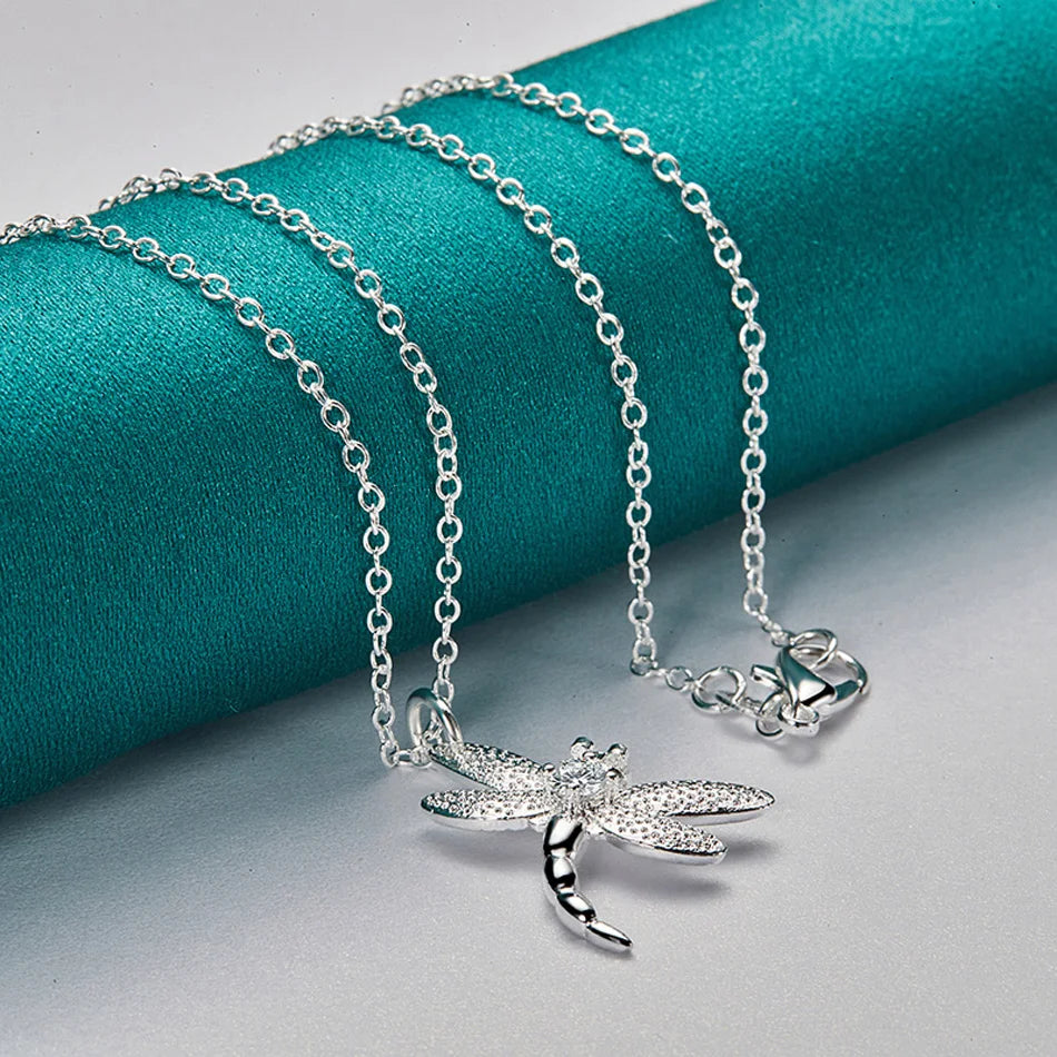 URMYLADY 925 Sterling Silver Dragonfly Pendant Necklace for Women Wedding Charm Engagement Fashion Jewelry