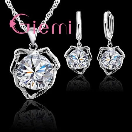 S925 Silver Needle Luxury Jewelry Sets 24 Models Option Cubic Zircon Rhinestone Charming Pendant Wedding Engagement Accessory