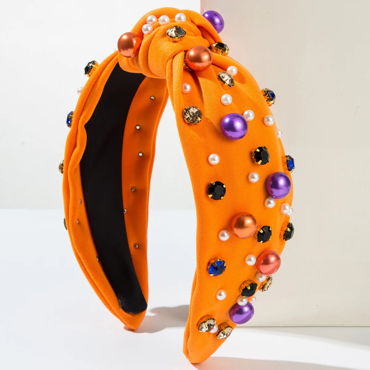 Popular Halloween Headbands For Women, Korean Fabric Knotted High Skull Headband, Pearl Rhinestone Headband Wholesale