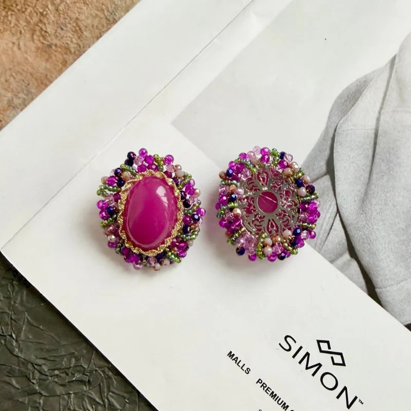 NISHIZAWA Geometric Stud Earrings for Women Versatile Vintage Palace Style Pendientes Mujer Elegant Sweet Jewelry