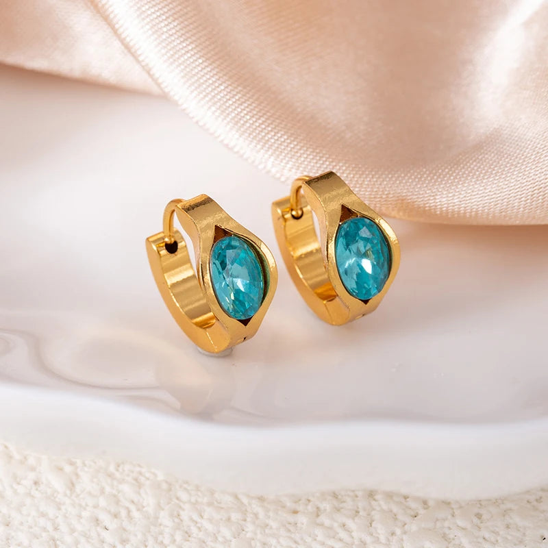 ANENJERY 316L Stainless Steel Geometry Heart Water Drop Zircon Hoop Earrings For Women Men Simple Personality Jewelry Gifts