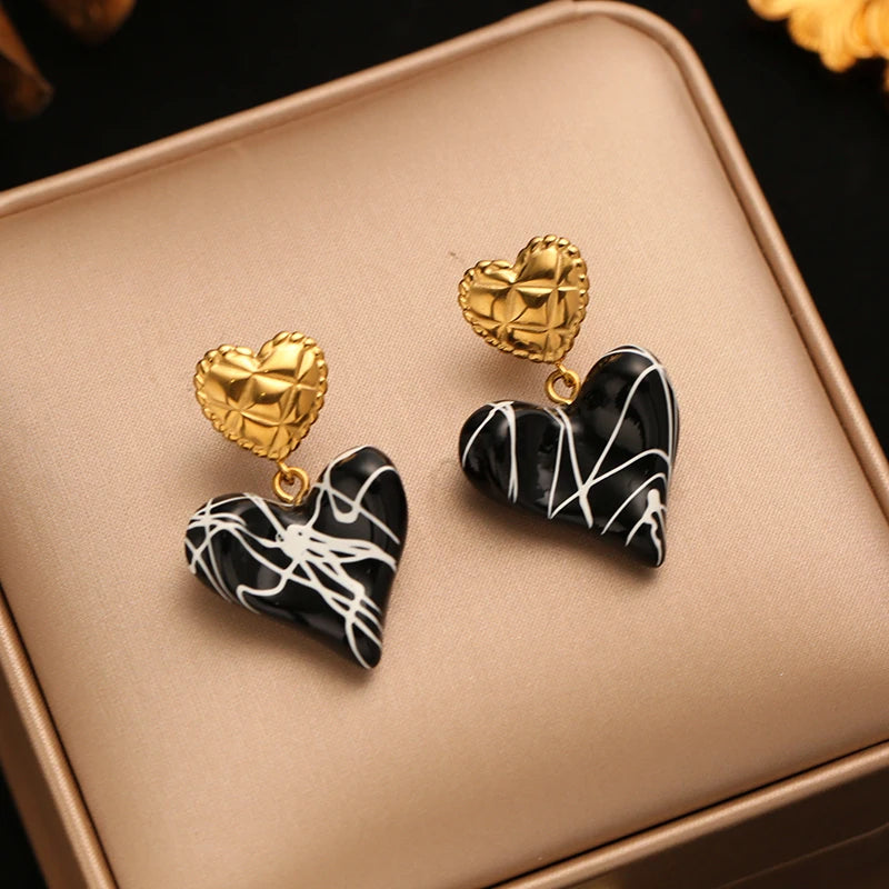 EILIECK 1pair New Stainless Steel Elegant Red Heart-Shaped Pendant Earrings For Women Fashion Ear Stud Waterproof Jewelry Gift
