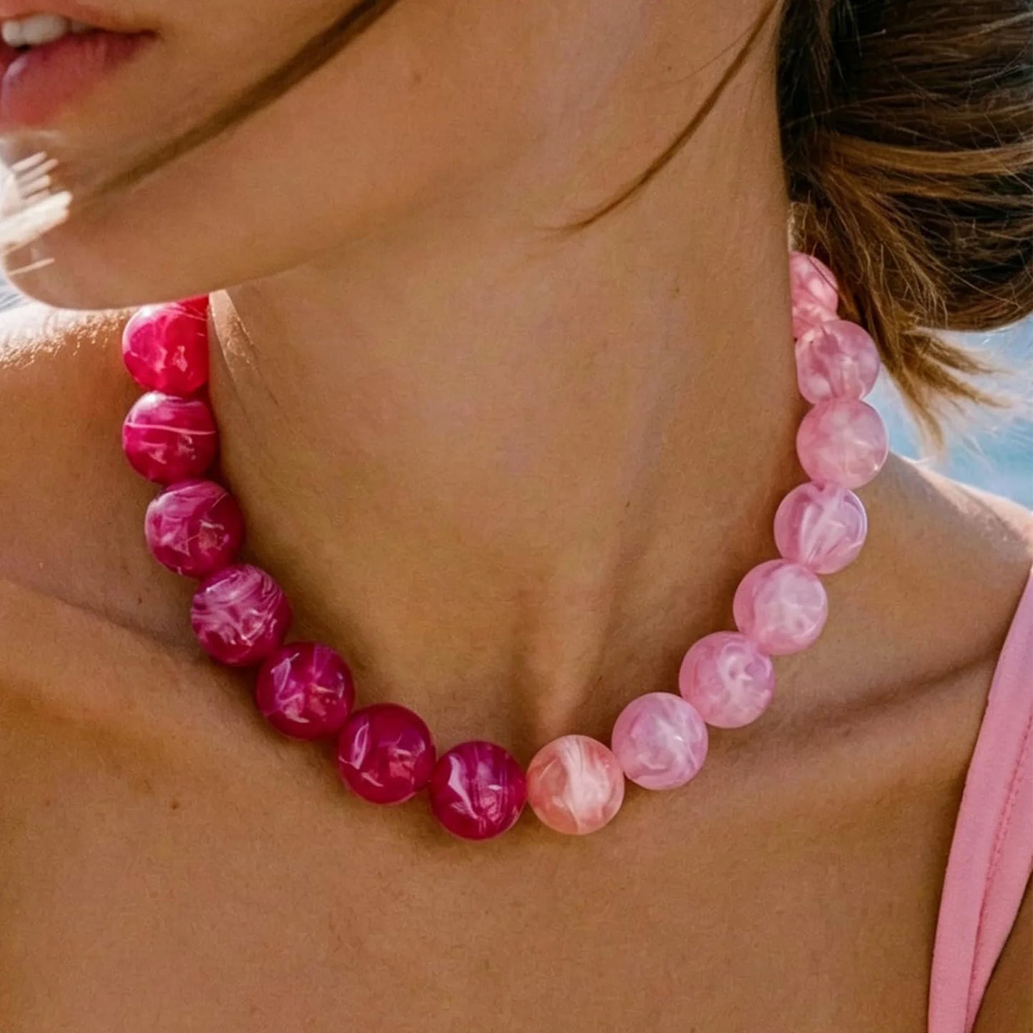 Summer Beach Chunky Bead Neckalce for Women  Multicolored Handmade Beading Collarbone Choker Boho Jewelry Holiday Gifts Bijoux