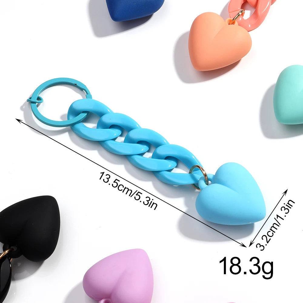 Handmade Heart Keychain Acrylic Plastic Link Chain Key Ring For Women Handbag Pendant Accessorie Car Keys Jewelry Gifts