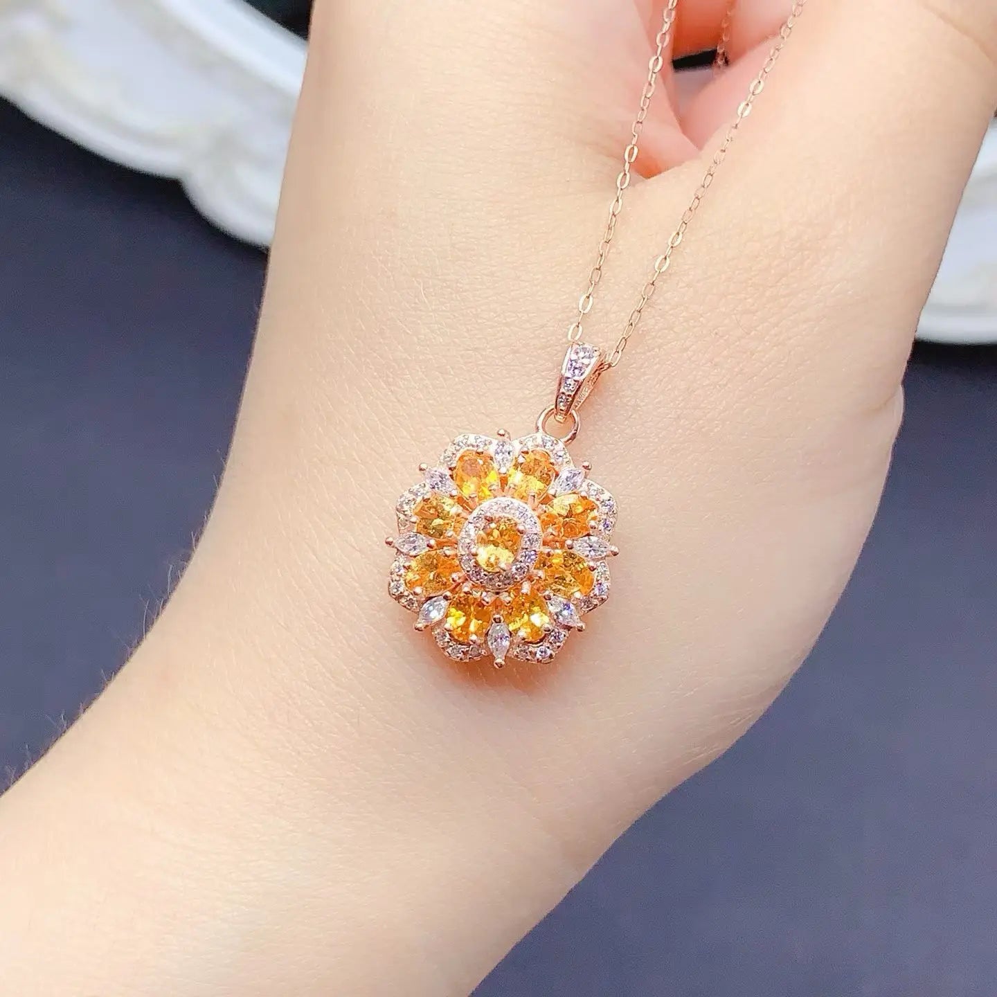 Sparkling 925 Silver Crystal Pendant Natural Citrine Pendant with Authentic Certificate Fine Jewelry Birthday Gift for Women