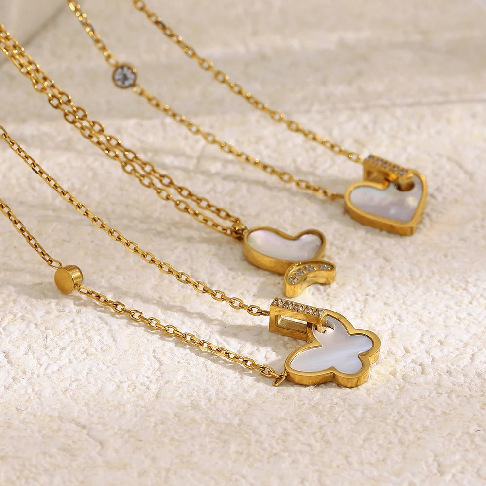 E.B.belle Heart Butterfly Pendant Chain Necklace 18K Gold Plated Stainless Steel Women's Necklaces Minimalist Chain Jewelry Gift