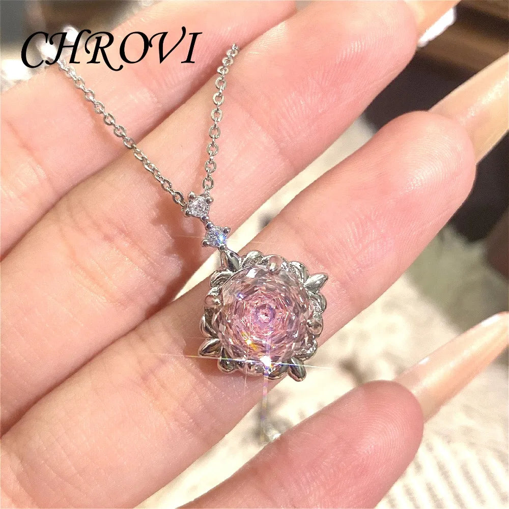 Exquisite 95 sterling silver millennium rose with brilliant coloured gemstone necklace, rose flower clavicle chain
