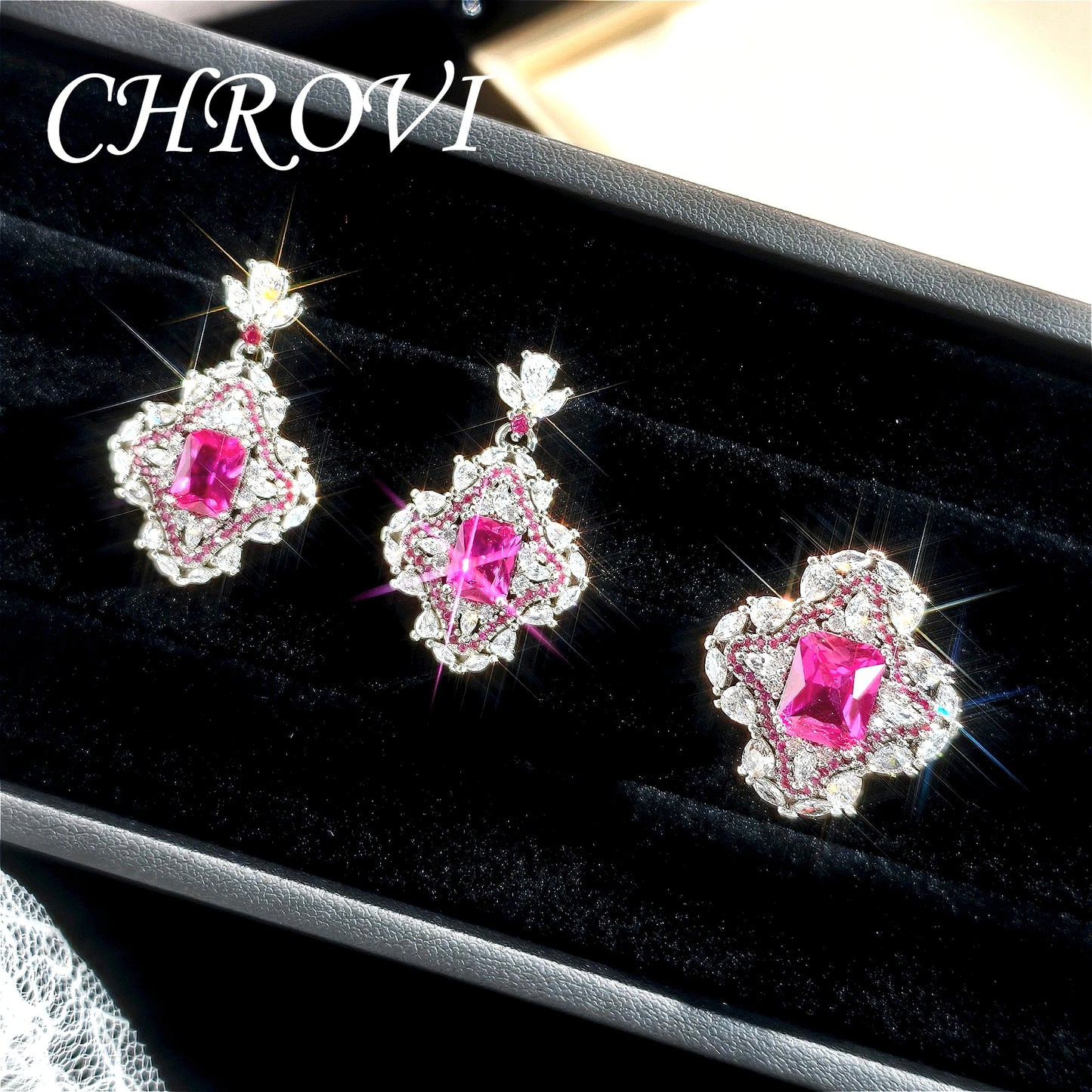 Luxurious 925 sterling silver long rectangular full-diamond style short earrings for women, open ring style