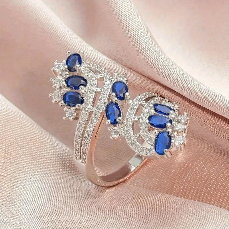 Full Bling Iced Out Cubic Zirconia Rings Women Garnet/Purple/Blue/Crystal Colorful Rings Wedding Engagement Trend Jewelry