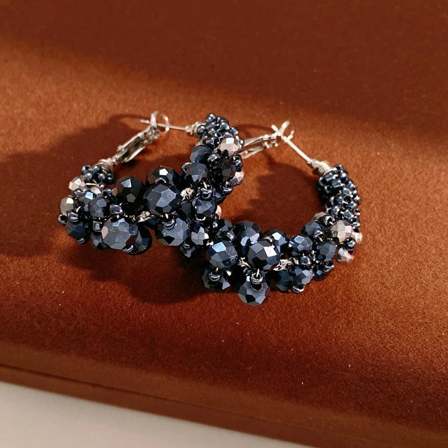 Colorful Glass Beaded Cluster Hoop Earrings for Women Shiny Wrapped Circle Huggie Earrings Vacation Festival Beach Jewelry N