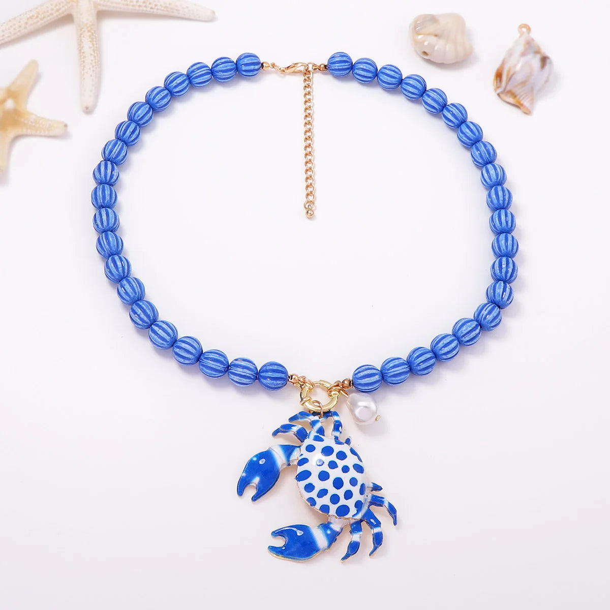 2026 Summer Beach Vacation Style Ocean Lobster Crab Pendant Colorful Beaded Necklace