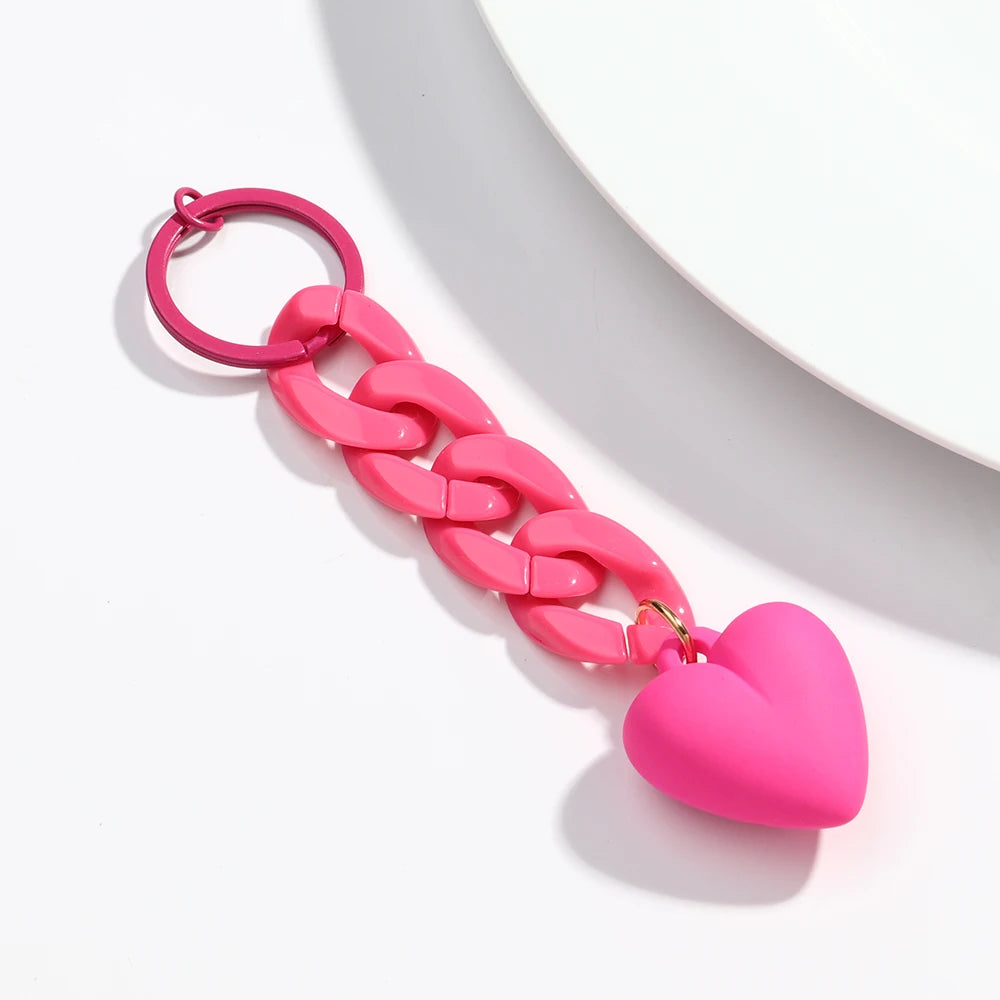 Handmade Heart Keychain Acrylic Plastic Link Chain Key Ring For Women Handbag Pendant Accessorie Car Keys Jewelry Gifts