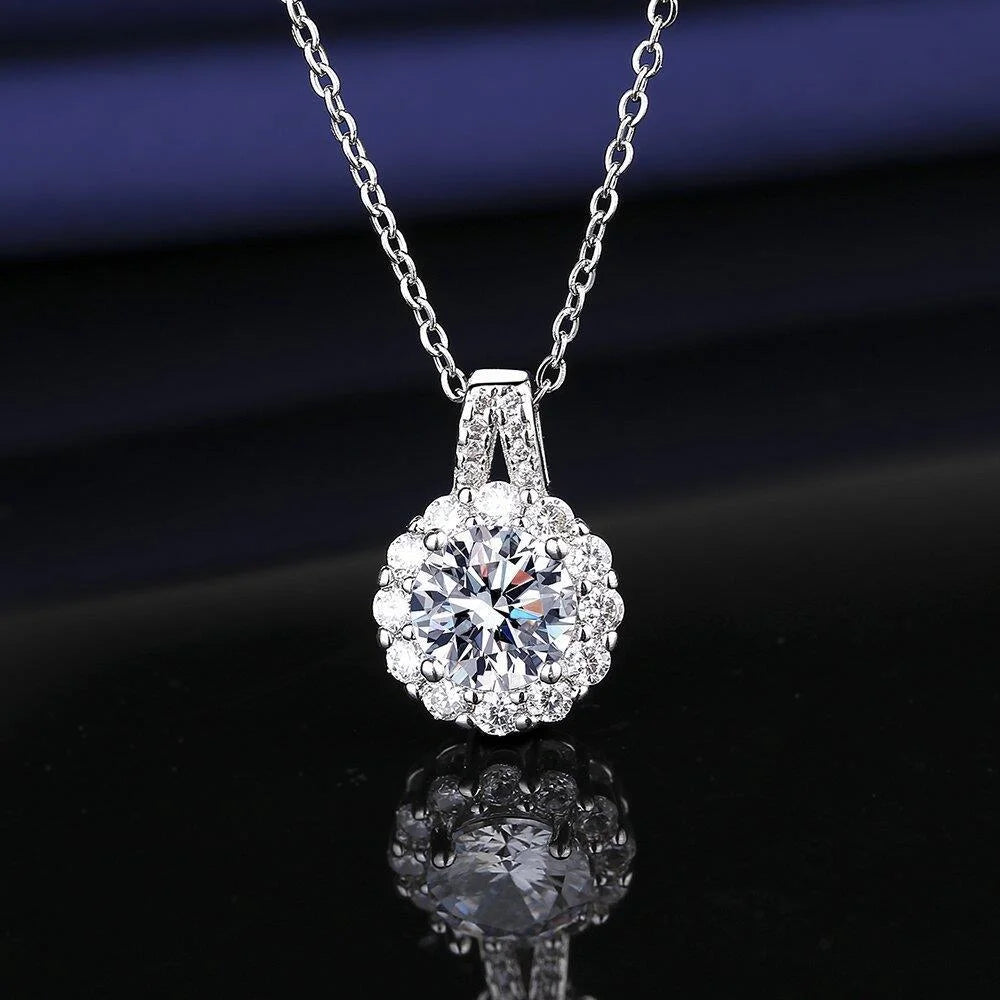 925 Sterling Silver Necklace 2 Carat Aaaaa Zircon Fashion Korean Women Elegant Round Pendant Necklace Birthday Jewelry Gift