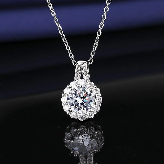 925 Sterling Silver Necklace 2 Carat Aaaaa Zircon Fashion Korean Women Elegant Round Pendant Necklace Birthday Jewelry Gift