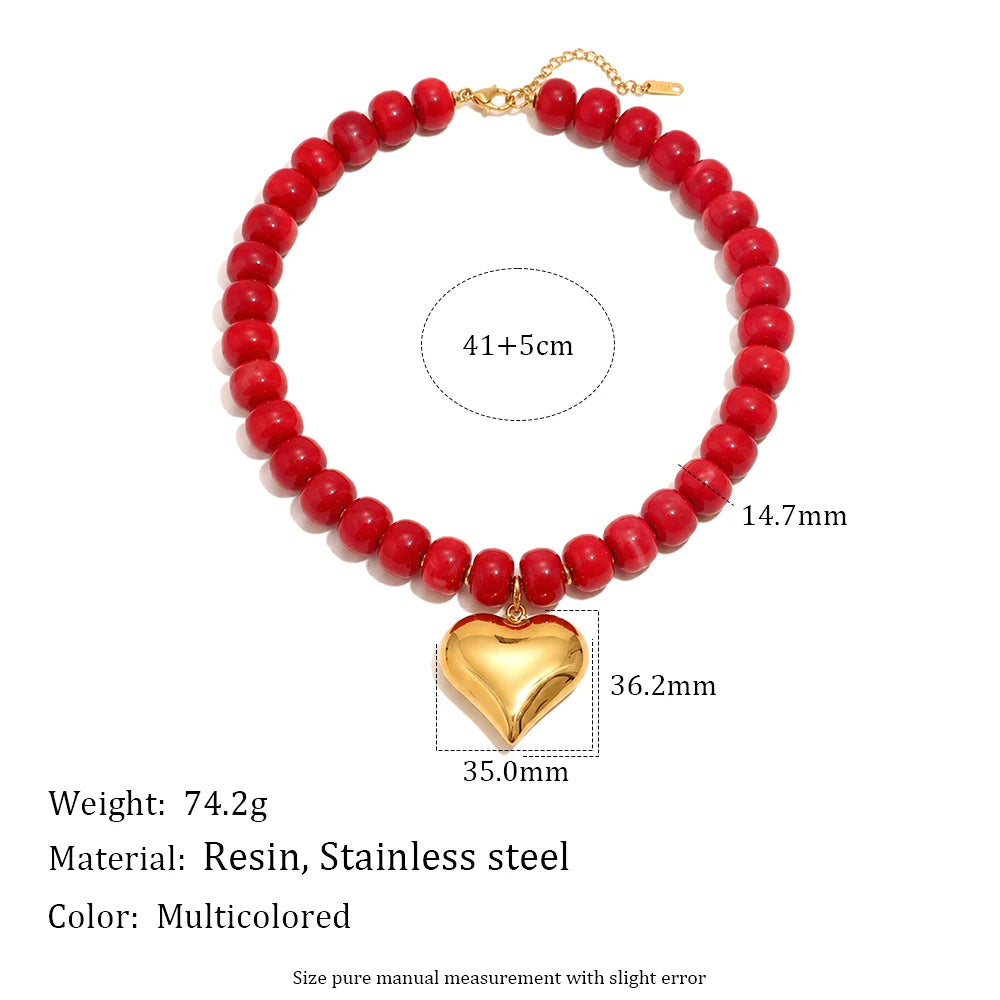 E.B.belle Candy Color Bead Heart Charm Necklaces Colorful Dopamine Resin Chain Necklace Tarnish Y2K Fashion Women Jewelry