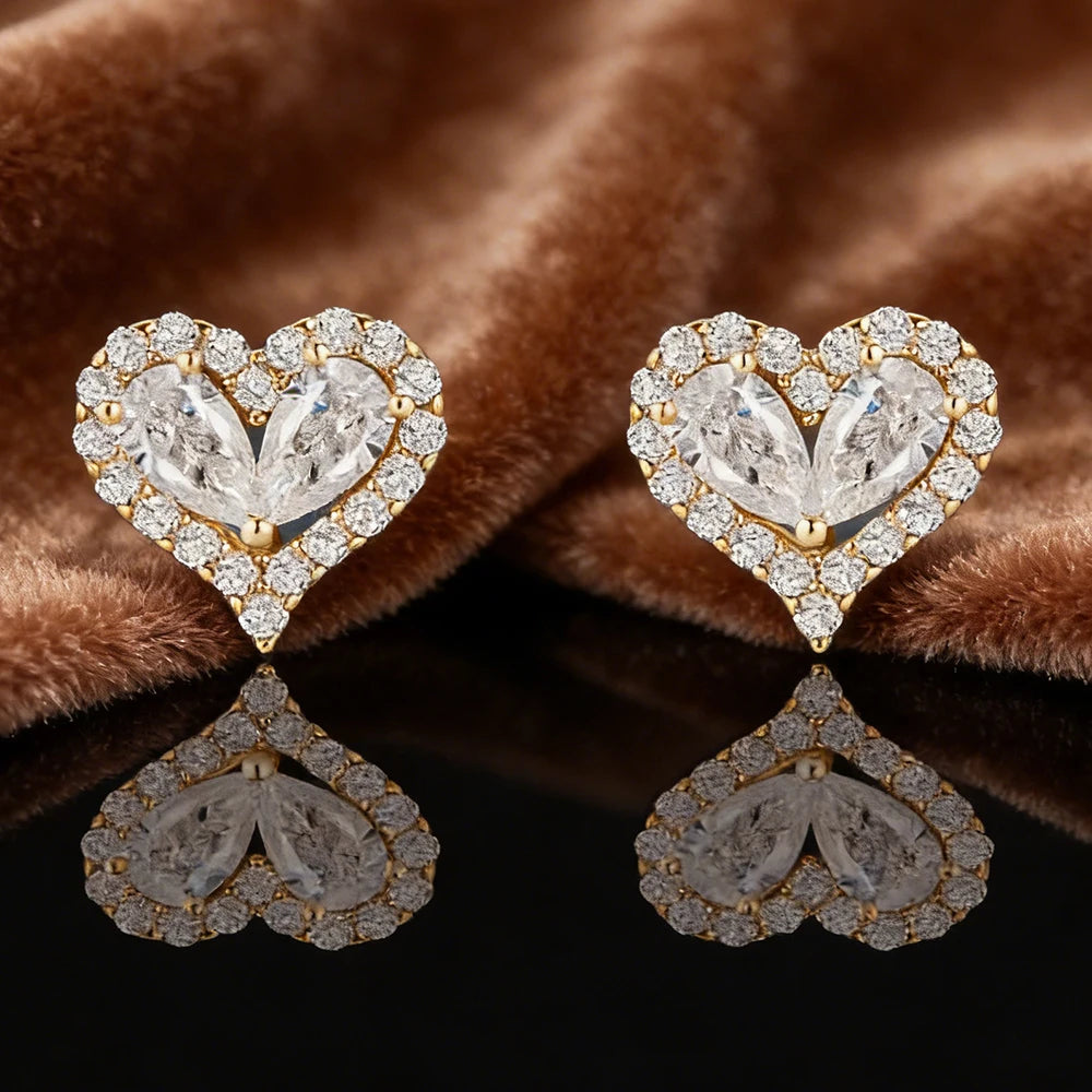 Heart Shape All Moissanite Stud Earrings for Women Round Pear Cut Lab Diamond 100% S925 Silver Screw Back Wedding Jewelry Gifts