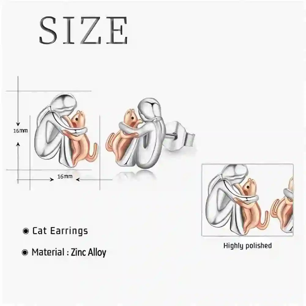 Fashion Two Tone Little Girl and Dog Earrings For Women Dog Mom Earrings Animal Puppy Jewelry