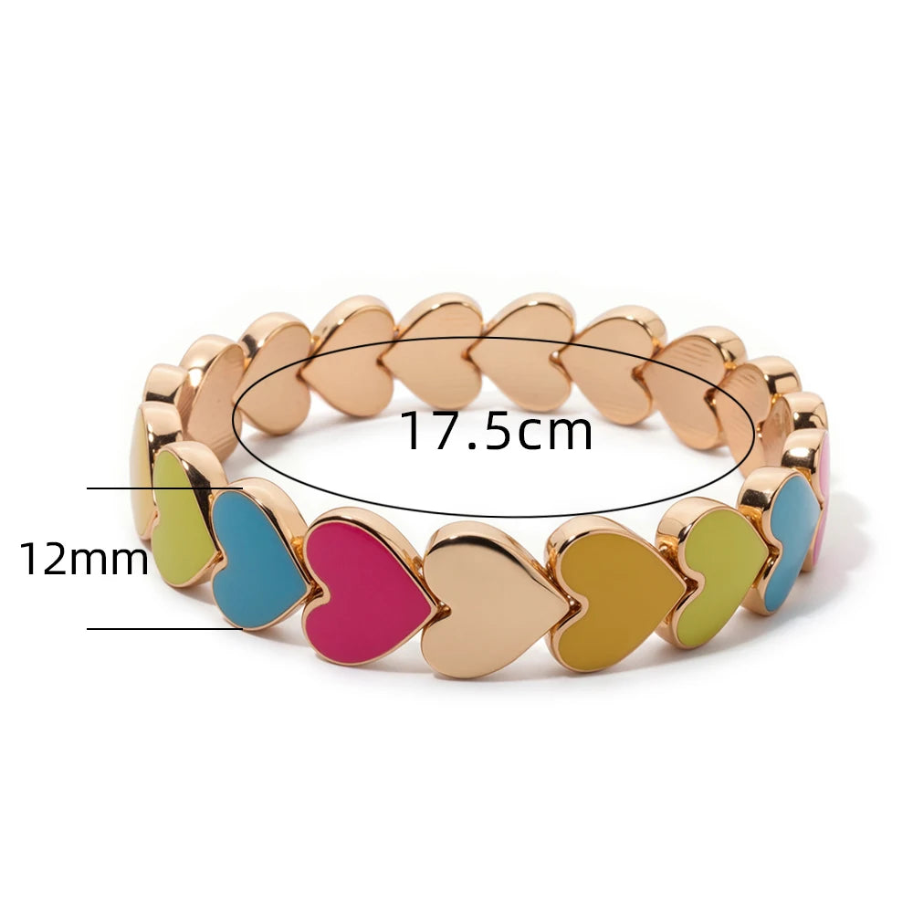 BEUTIFOR Drop Oil Love Shape Beaded Elastic Bracelets For Women Colorful Boho Beads Chunky Peach Love Wrist Accessory