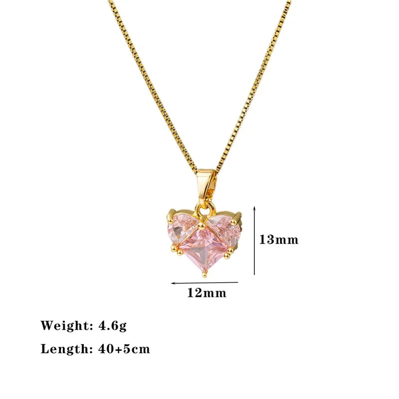 EILIECK Women's Trendy Floral Pink Zirconia Pendant Necklace Stainless Steel Neck Chain Daily Water-resistant Jewelry Lady Gift