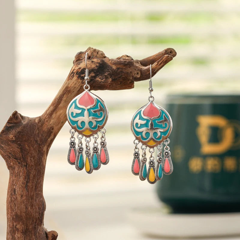 New Ethnic Fire Totem Earrings for Women Creative Design Short Style Enamel Vintage Water Drop Earrings Party Daily Jewelry