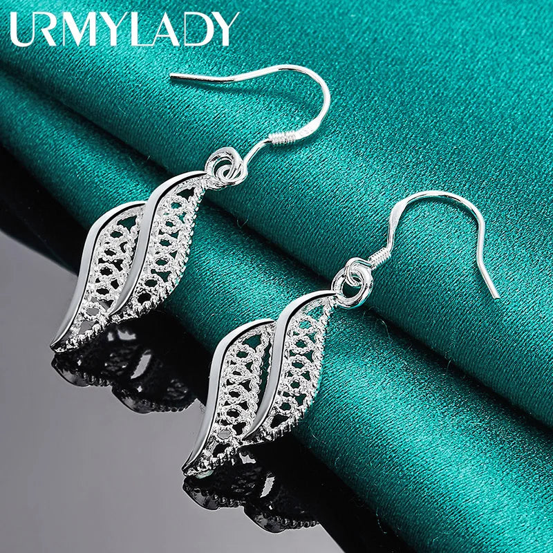 URMYLADY 925 Sterling Silver Leaf Earrings For Women Wedding Party Fashion Charm Jewelry