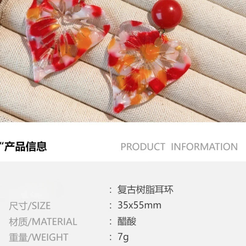 NISHIZAWA Acrylic Leaf Earrings for Women Spring Summer Vintage Beach Style Jewelry Korean Fashion Elegant Pendientes Mujer