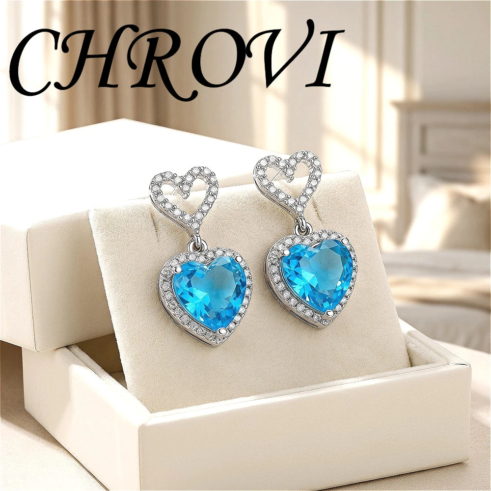 Light luxury 925sterling silver exaggerated earrings long tassel heart-shaped drop earrings with cubic zirconia hearts for women