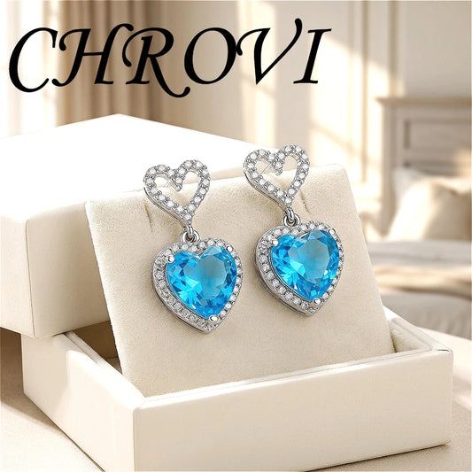 Light luxury 925sterling silver exaggerated earrings long tassel heart-shaped drop earrings with cubic zirconia hearts for women