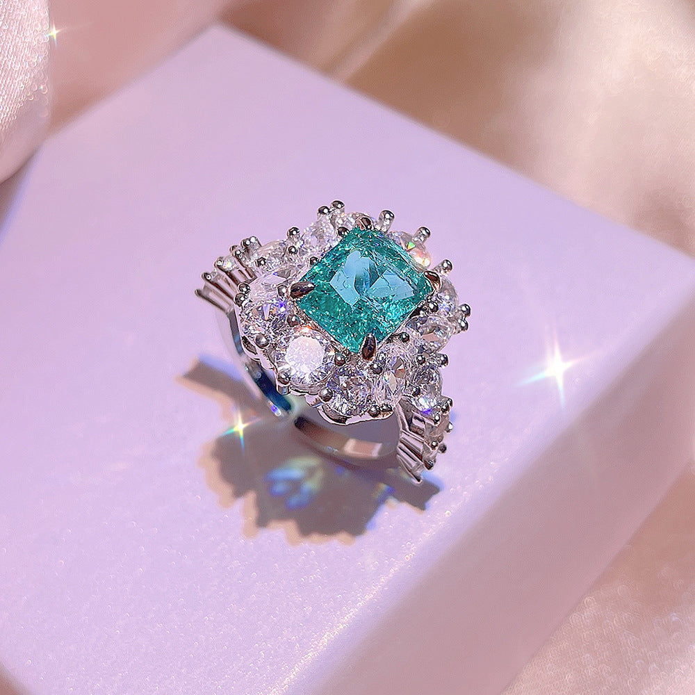 New Paraiba Women's Jewelry Set Princess Bling Bling Zircon Stud Earrings Pendant Adjustable Ring Three Piece Set Party Gift
