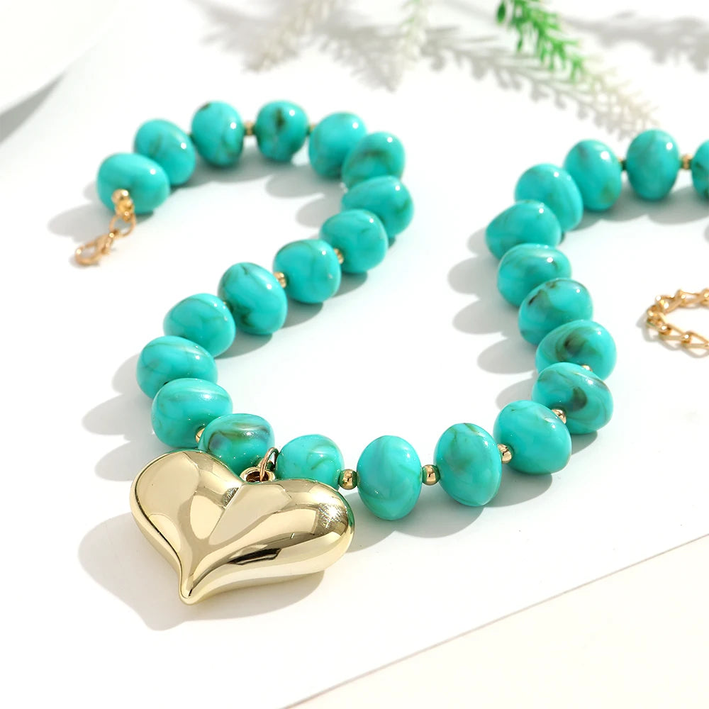 Fashion Acrylic Oval Round Beads Heat Pendant Necklace Boho Irregular Geometric Beaded Choker Necklaces New Party Jewelry Gifts