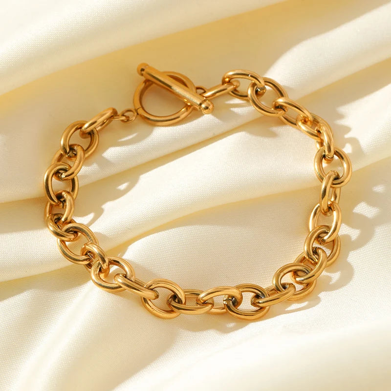 EILIECK 316L Stainless Steel Thicker Bracelet Bangle Fashion OT Buckle Wrist Link Chain High Quality Textured Jewelry Waterproof