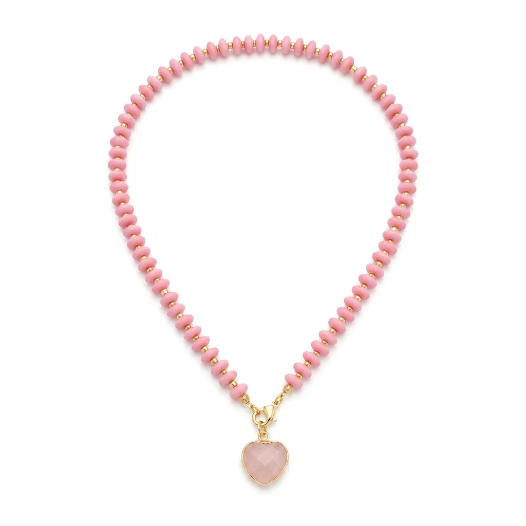2026 Fashionable trendy dopamine colourful heart bead necklace colourful bead sweet girl versatile accessory