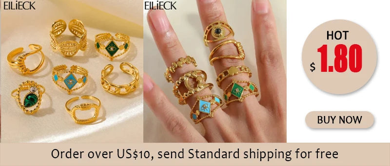 EILIECK 316L Stainless Steel Personality Golden Open Cuff Rings For Women Girl Fashion New Jewelry Lady Gift Party anillos mujer