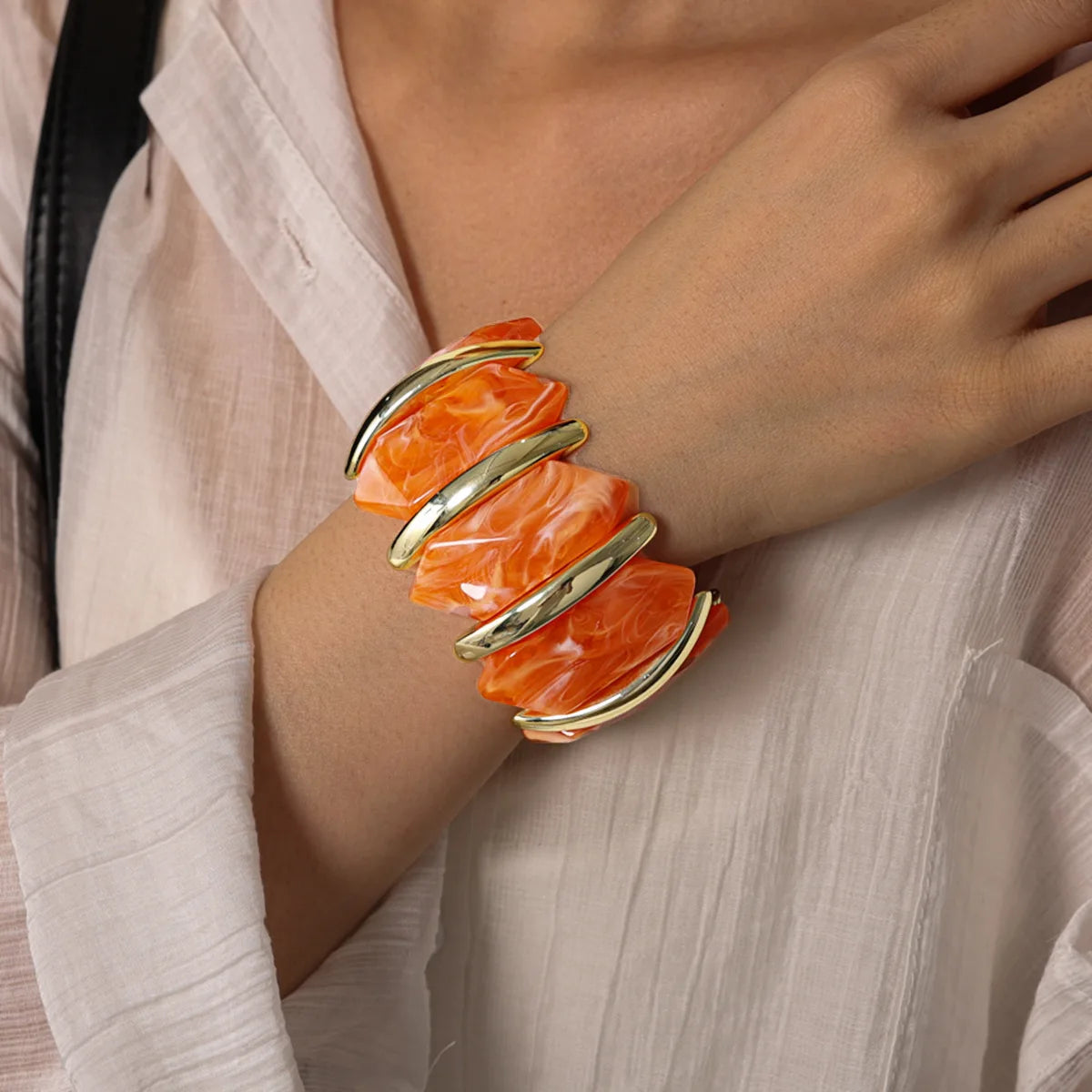 KMVEXO 10 Colors Smudging Bangle Geometric Wide Elastic Chunky Bracelets for Women Men Personality Acrylic Bracelet Hand Jewelry