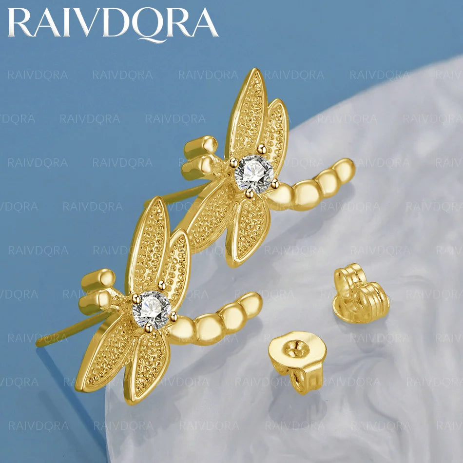 18K Gold Plated Dragonfly Earrings Stud Earrings For Women Charm Trend Birthday Gifts Fashion Party Fine Jewelry