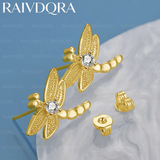 18K Gold Plated Dragonfly Earrings Stud Earrings For Women Charm Trend Birthday Gifts Fashion Party Fine Jewelry