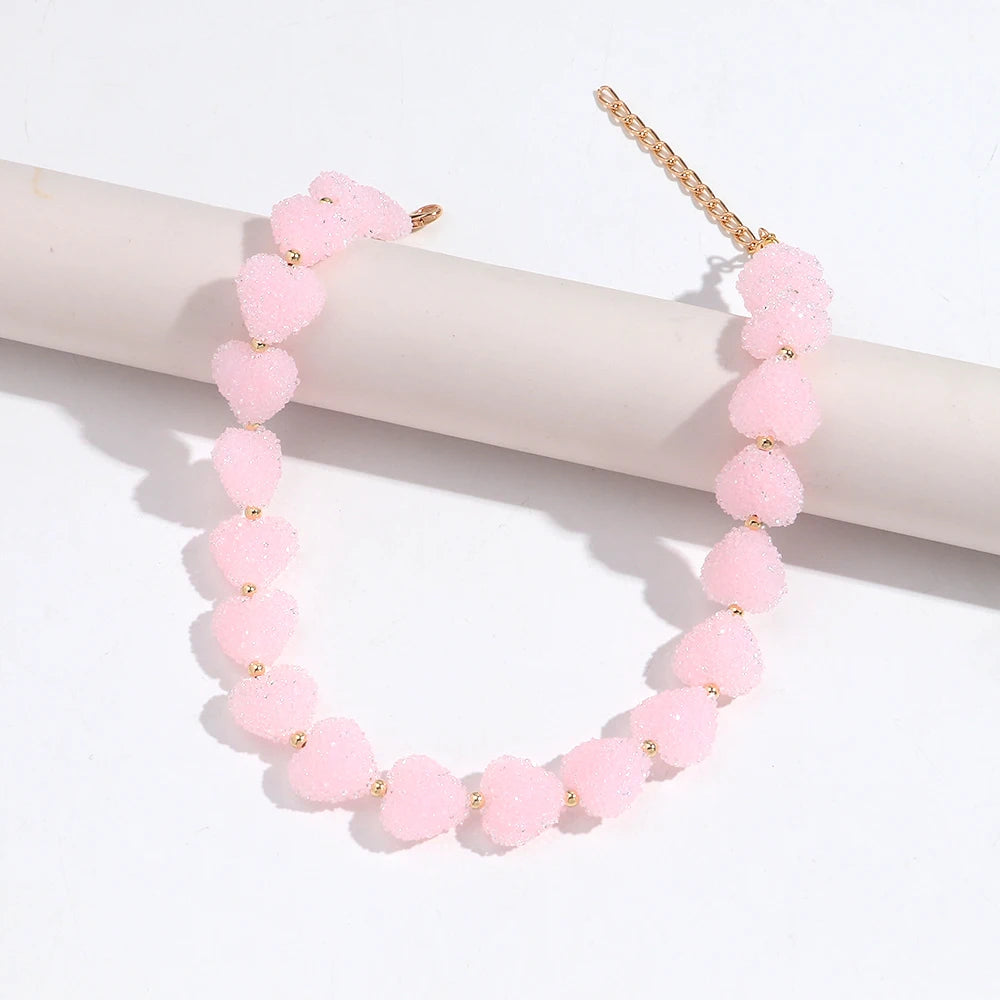 Sweet Candy Colored Resin Love Heart Choker Necklace for Women Cute Geometric Heart Shape Collar Necklace Summer Jewelry Gifts