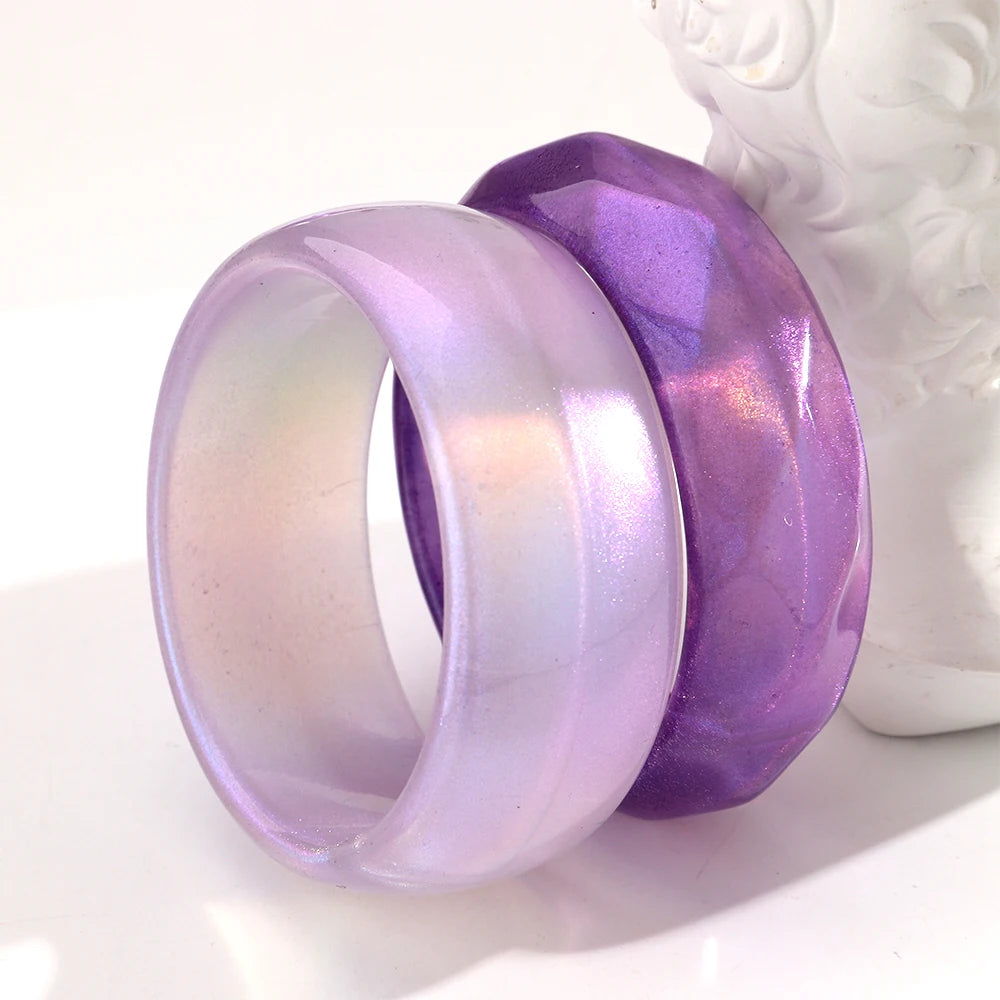 Trendy Resin Purple Wide Geometric Chunky Bangles for Women Fashion Acrylic Beaded Bangle Bracelets Party Jewelry Gifts