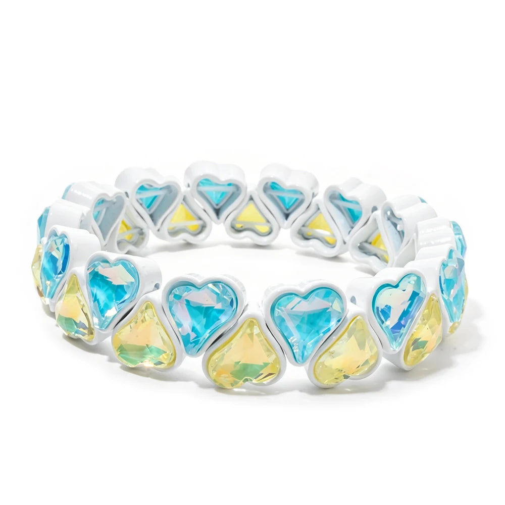 BEUTIFOR Zirconia Double Love Beads Elastic Bangles For Women and Girl Y2K Bohemian Layered Wrap Bracelets Accessory