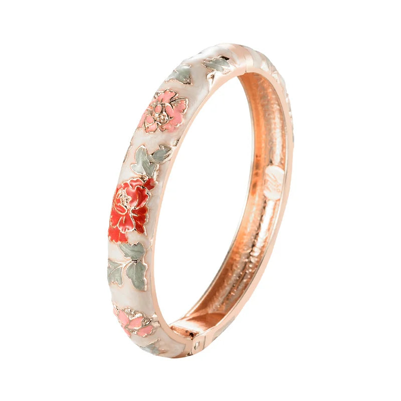 UJOY Enameled Bracelets For Women Chinese Flower Women Bangles Indian Viking Bracelet On Hand African Jewelry Dubai Women's Gift