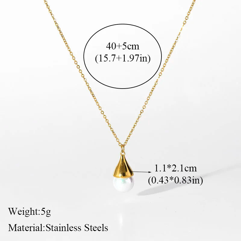 EILIECK 316L Stainless Steel Heart Love Pearl Pendant Necklace For Women Fashion Multilayer Neck Chain Jewelry Gift Collier