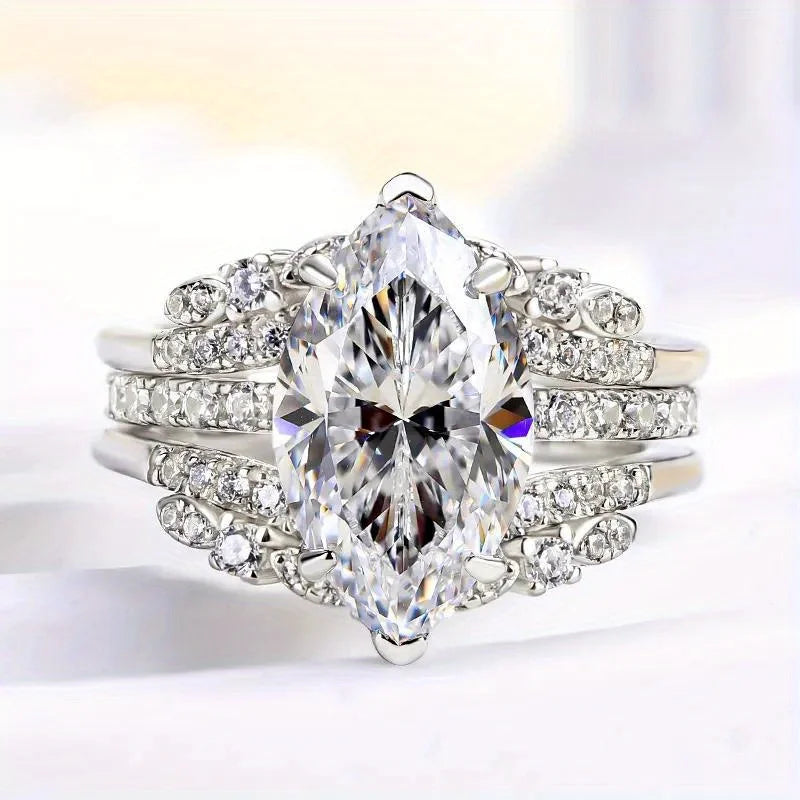Gorgeous Women Set Ring Inlaid Brilliant Marquise Cubic Zirconia Fashion Accessories for Lady Wedding Party Versatile Jewelry